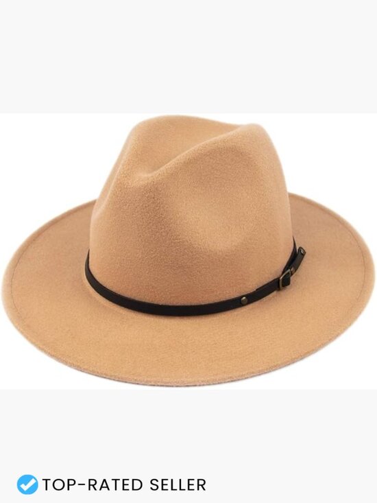 Classic Wide Brim Floppy Fedora Hat with Belt Buckle Adjustable Wool main image 5